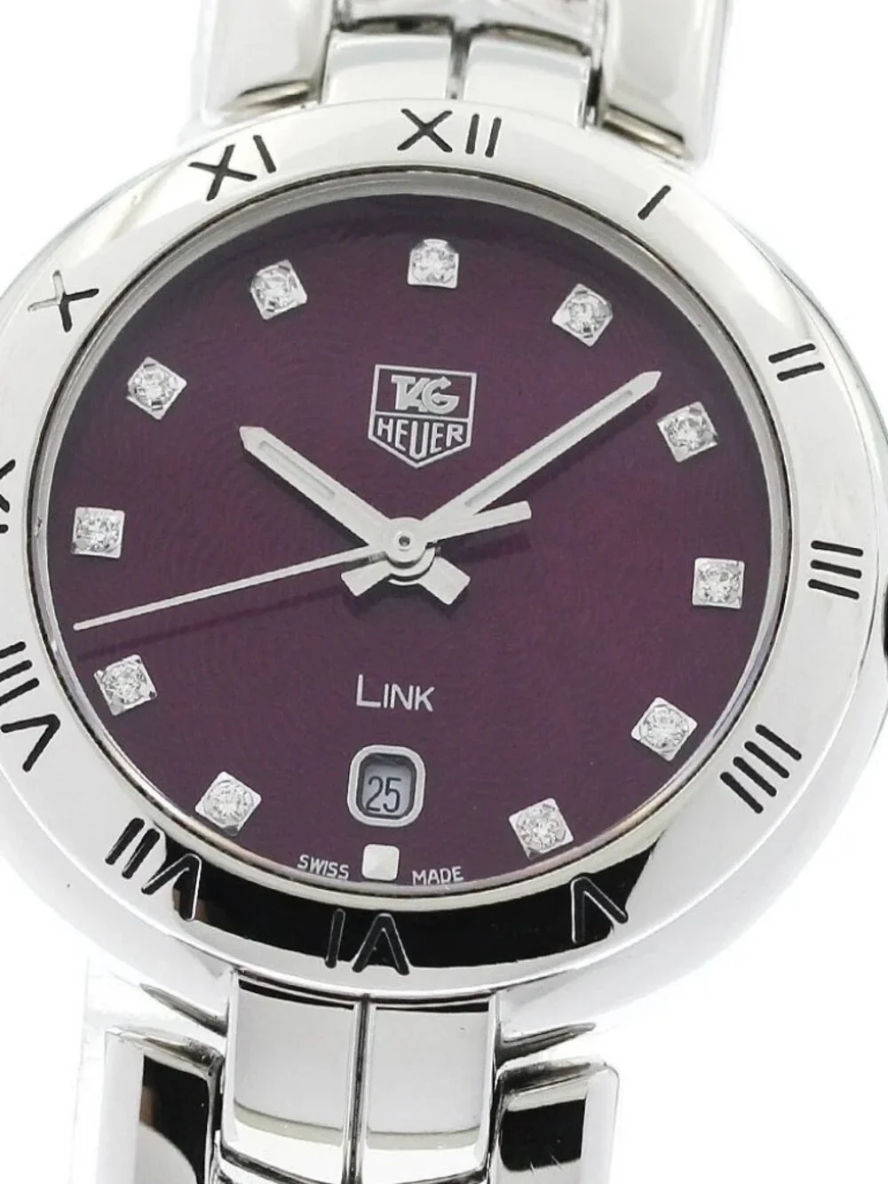 TAG HEUER Link WAT1418 11P Diamond Date purple Dial Quartz Ladies Watch_965127